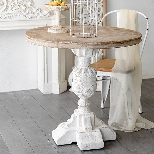 French Country Distressed Cocktail Table Wooden Pedestal Coffee Table for Home
