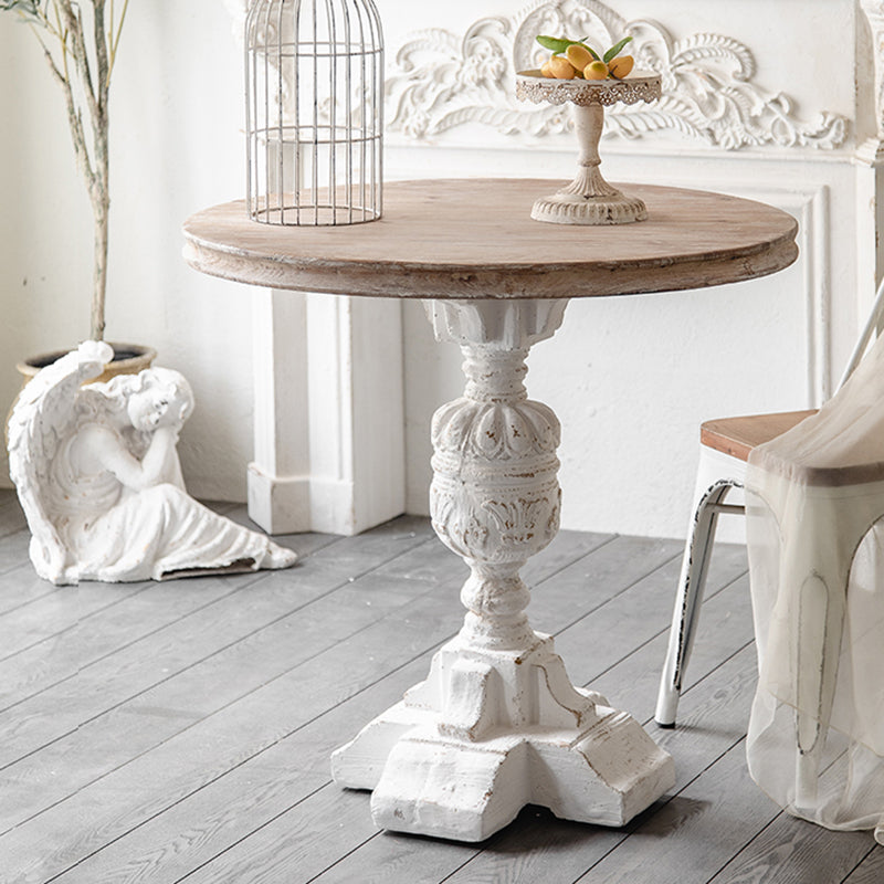 French Country Distressed Cocktail Table Wooden Pedestal Coffee Table for Home