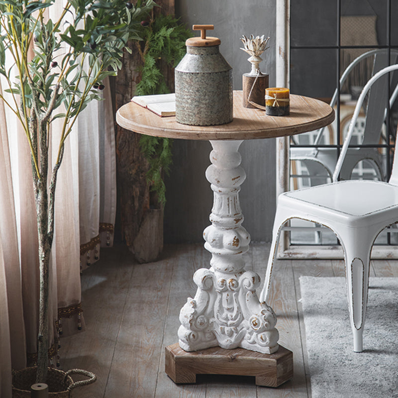 French Country Distressed Cocktail Table Wooden Pedestal Coffee Table for Home