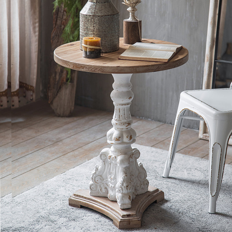 French Country Distressed Cocktail Table Wooden Pedestal Coffee Table for Home