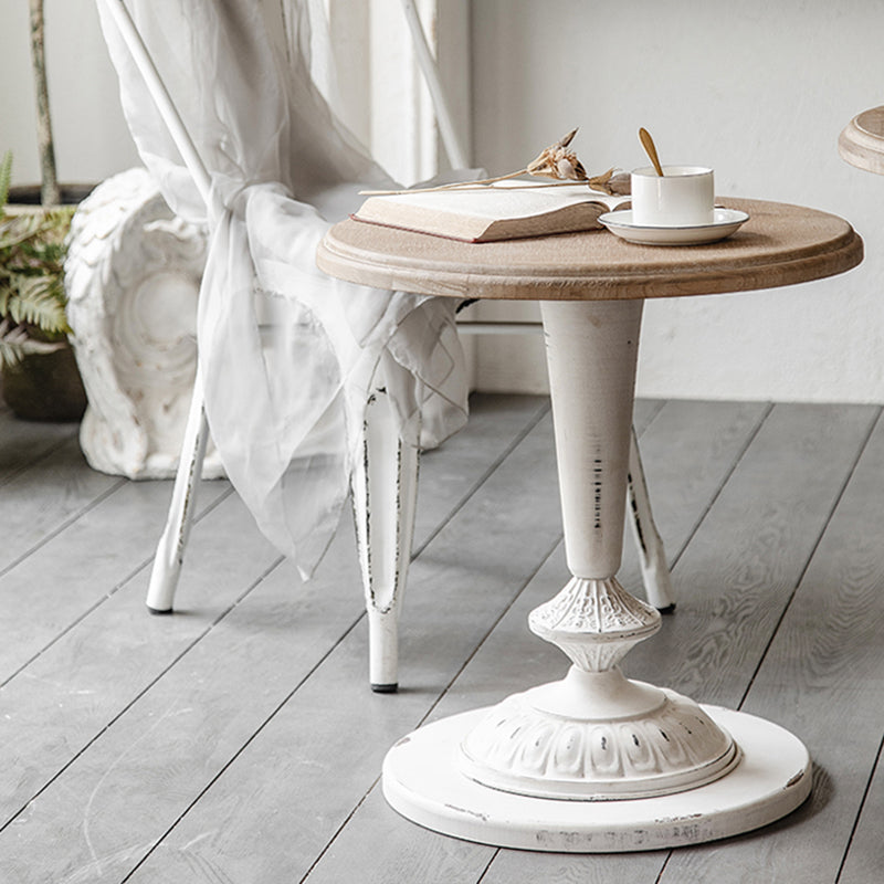 French Country Distressed Cocktail Table Wooden Pedestal Coffee Table for Home