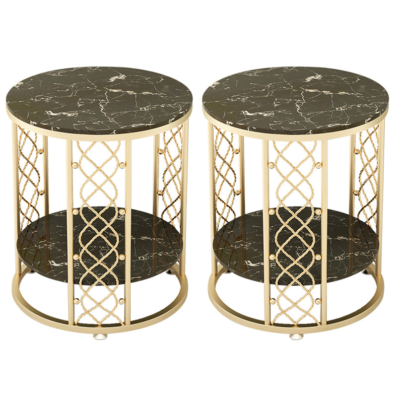 21.6" Tall Modern Round Slate Top Side Table Iron Frame End Table with Shelf