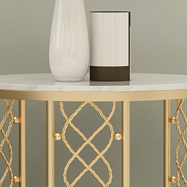 21.6" Tall Modern Round Slate Top Side Table Iron Frame End Table with Shelf