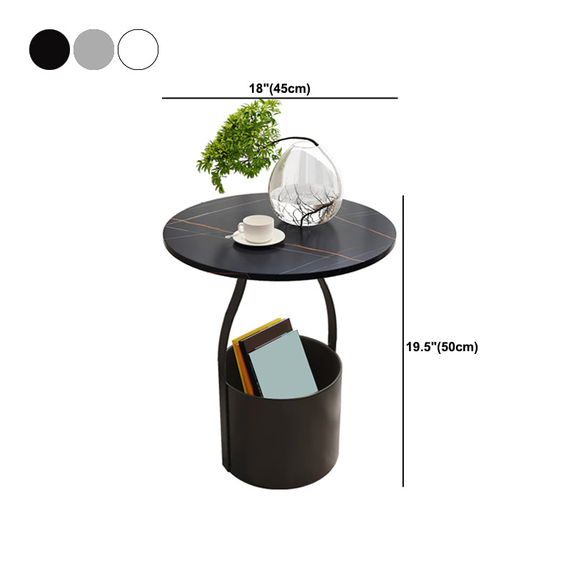 19.6" Tall Modern Round Slate Top Side Table Iron Pedestal End Table