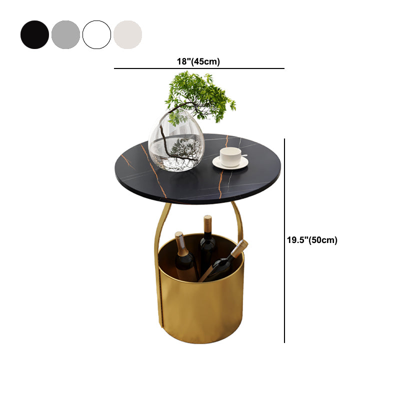 19.6" Tall Modern Round Slate Top Side Table Iron Pedestal End Table