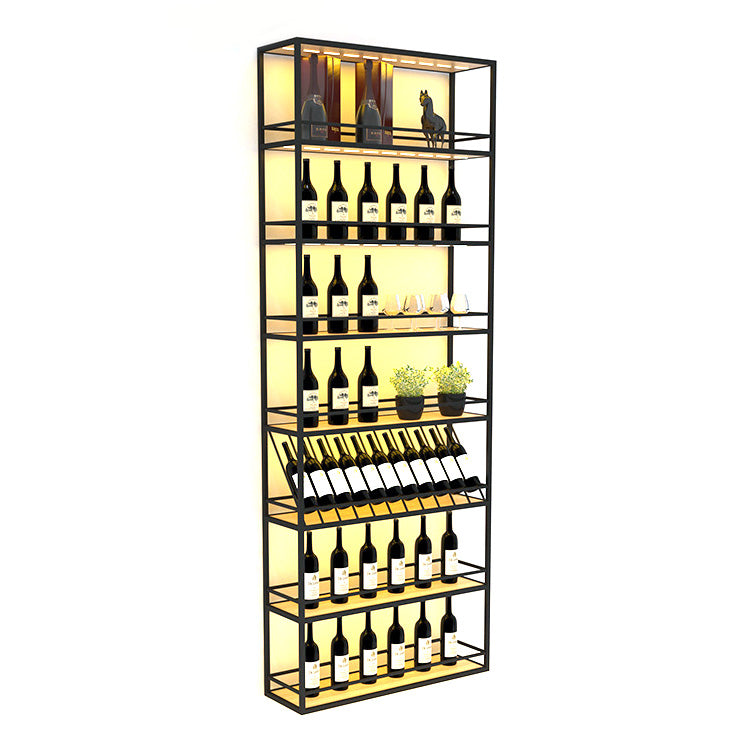 Wooden Industrial Wine Bottle Holder Manufactured Wood Bottle Holder Floor in Matte Black