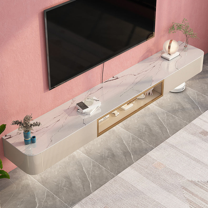 Contemporary TV Console with Drawers Stone and Wood TV Stand