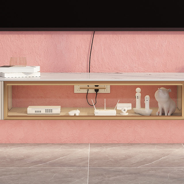 Contemporary TV Console with Drawers Stone and Wood TV Stand