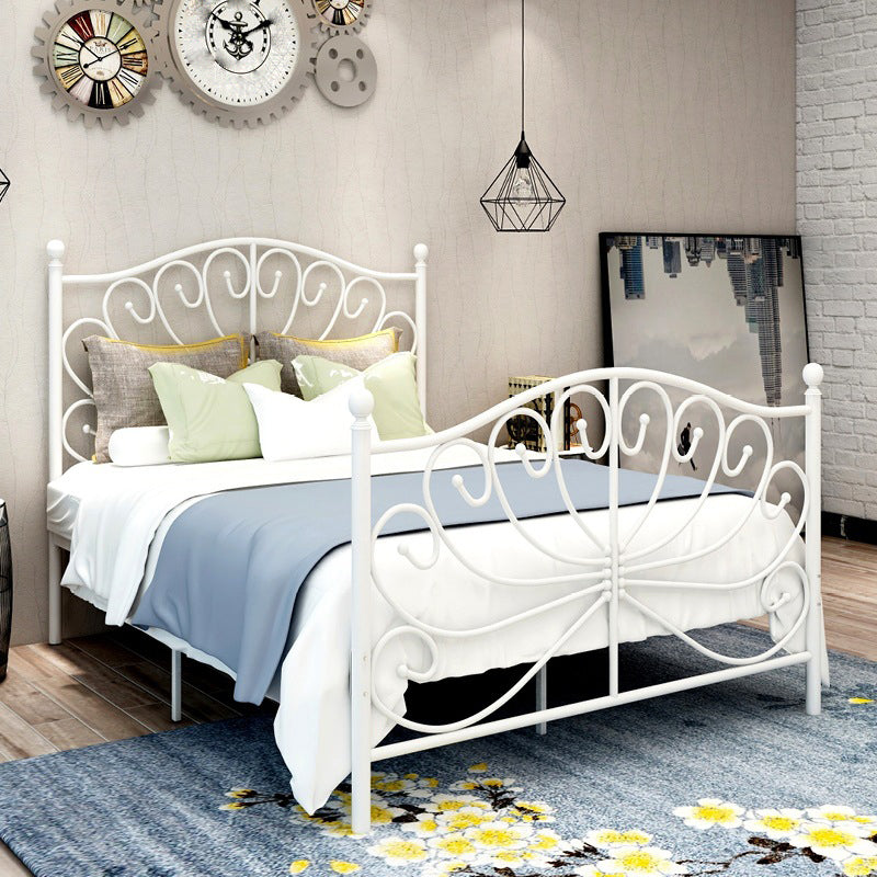 Four Poster Bed Glam Metal Bed, Camelback Open-Frame with Metal Legs