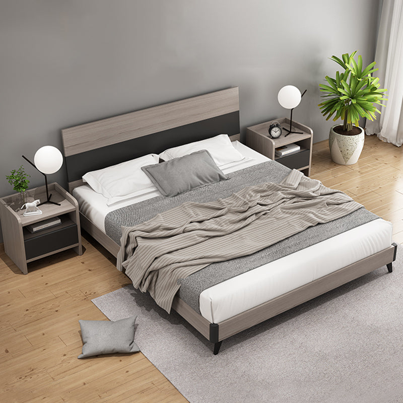 Modern Grey Standard Bed with Rectangular Headboard and Legs