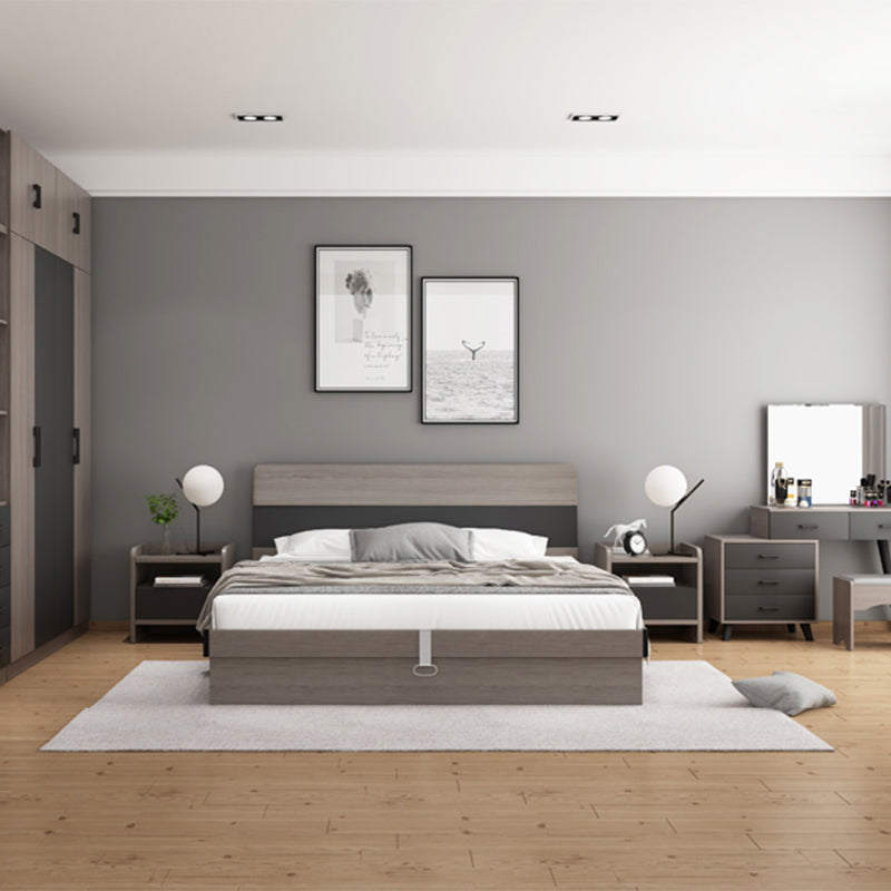 Modern Grey Standard Bed with Rectangular Headboard and Legs