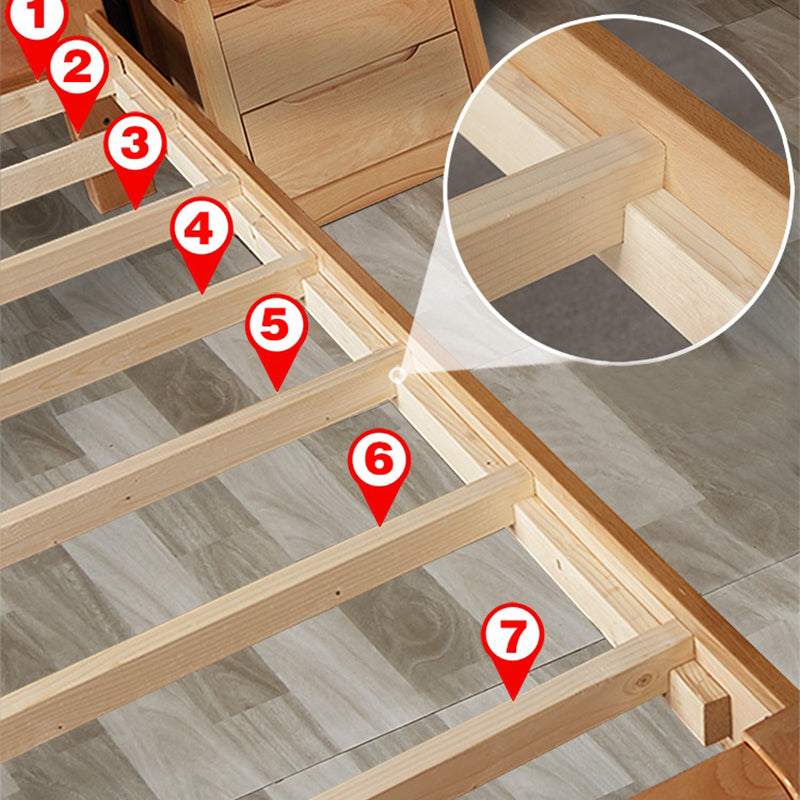Traditional Beech Wood Bed,42.51" Low Profile Bed in Natural