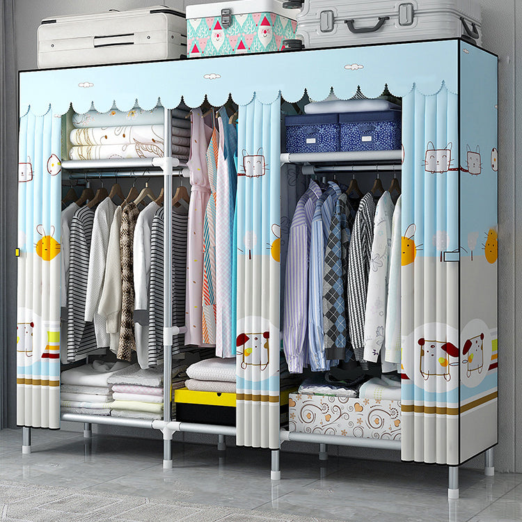 Modern Style Wardrobe Armoire Silver Metal Frame Wardrobe Cabinet