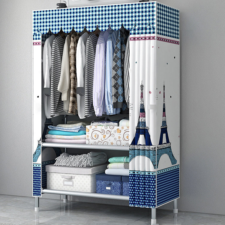 Modern Style Wardrobe Armoire Silver Metal Frame Wardrobe Cabinet