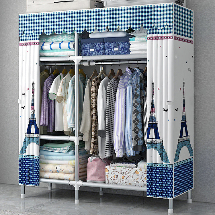 Modern Style Wardrobe Armoire Silver Metal Frame Wardrobe Cabinet