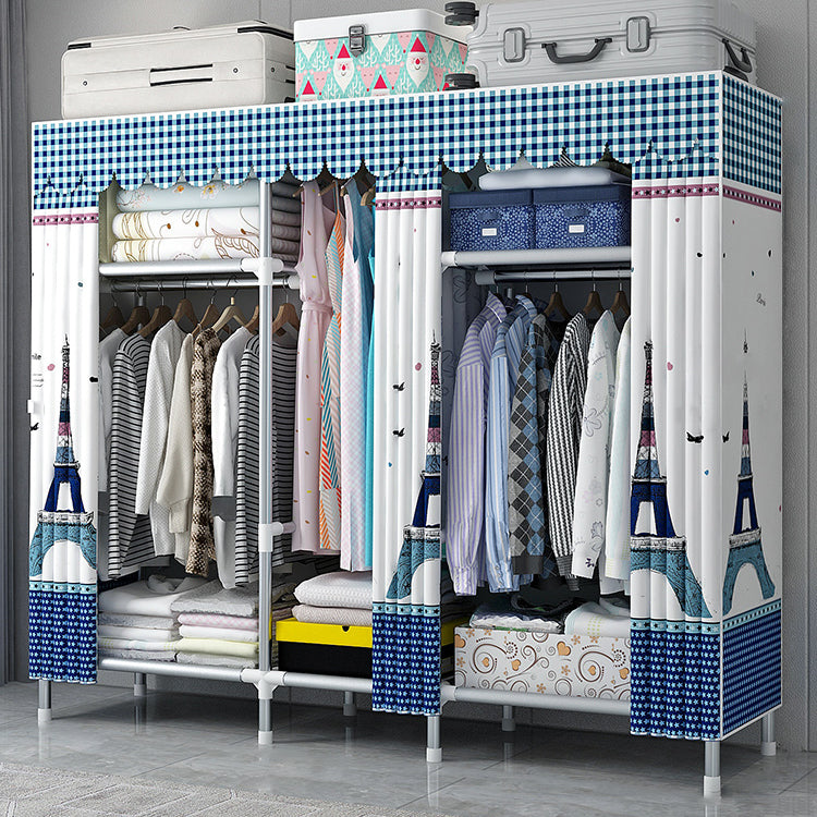 Modern Style Wardrobe Armoire Silver Metal Frame Wardrobe Cabinet