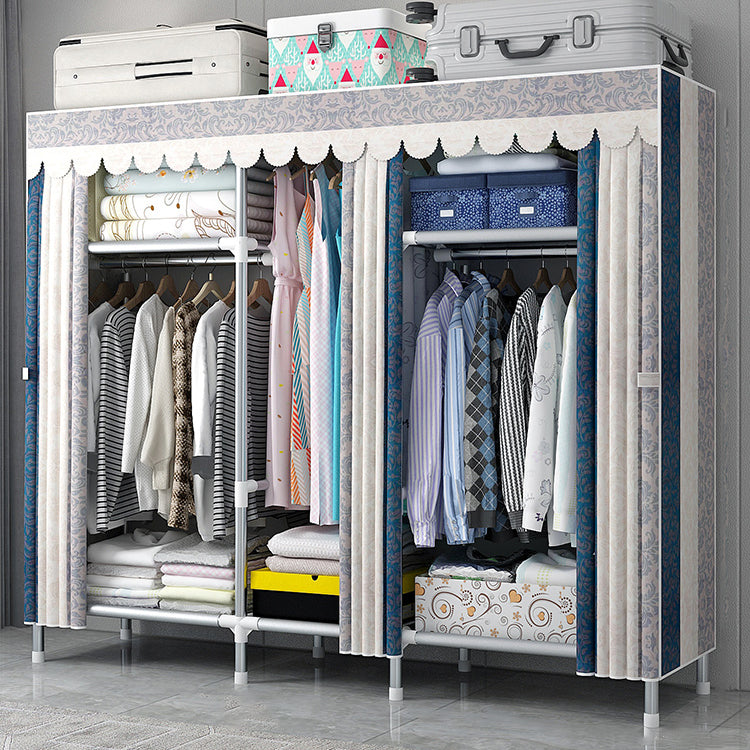 Modern Style Wardrobe Armoire Silver Metal Frame Wardrobe Cabinet