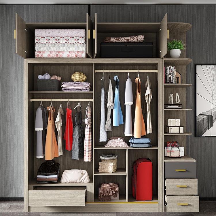 Brown Glass Door Storage Cabinet Contemporary Sliding Door Wardrobe for Home