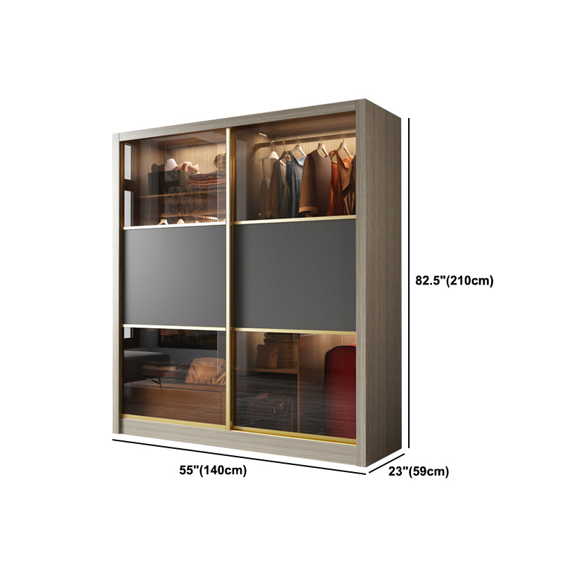Brown Glass Door Storage Cabinet Contemporary Sliding Door Wardrobe for Home