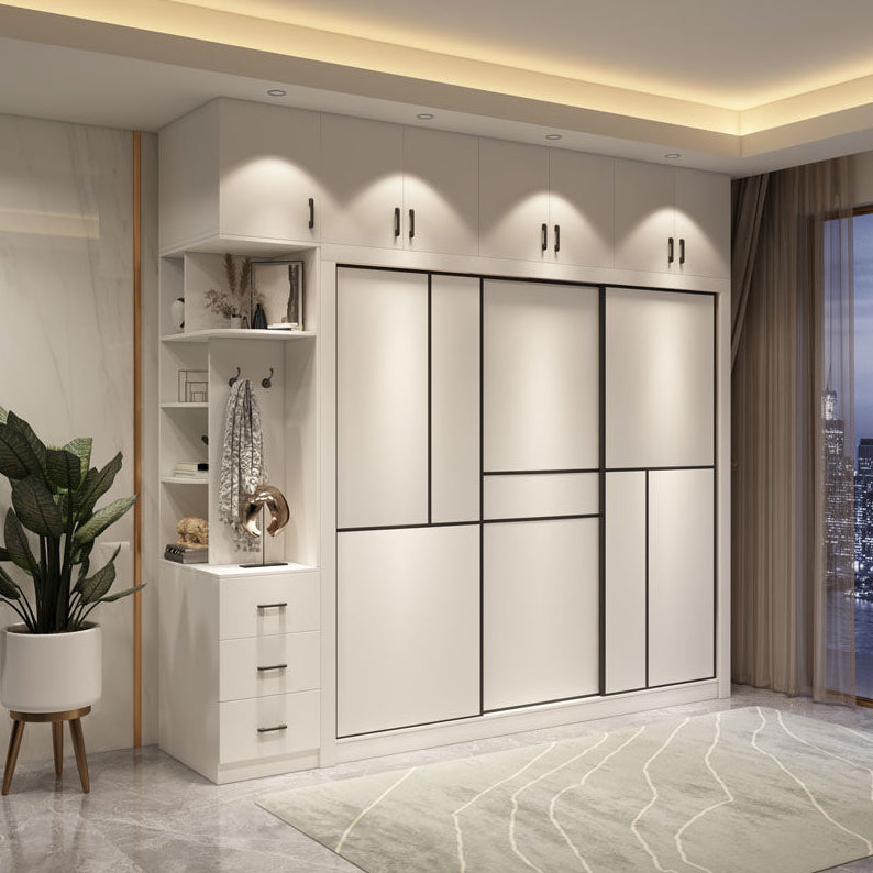 Sliding White Wardrobe Armoire Engineered Wood Wardrobe Cabinet