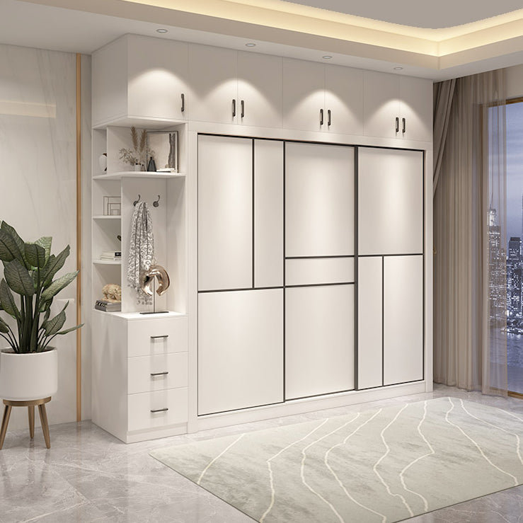 Sliding White Wardrobe Armoire Engineered Wood Wardrobe Cabinet