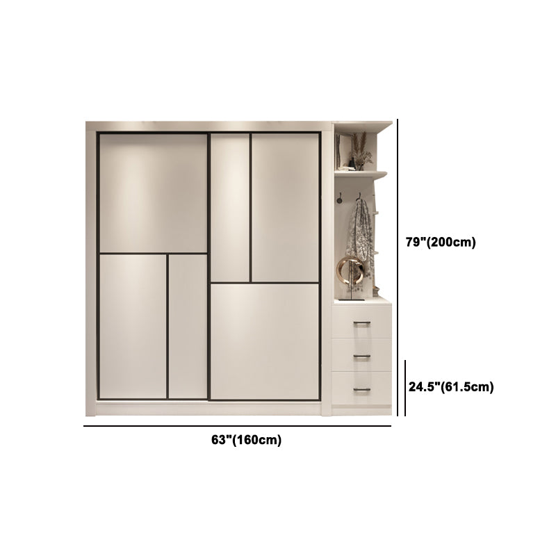 Sliding White Wardrobe Armoire Engineered Wood Wardrobe Cabinet