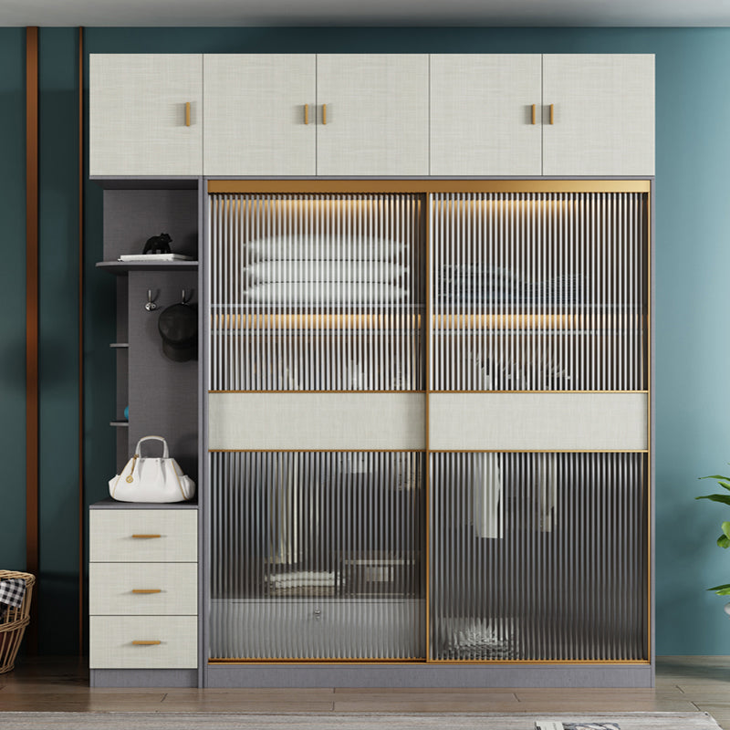 Modern Sliding Door Wardrobe for Home Grey Cabinet with Clear Glass Door