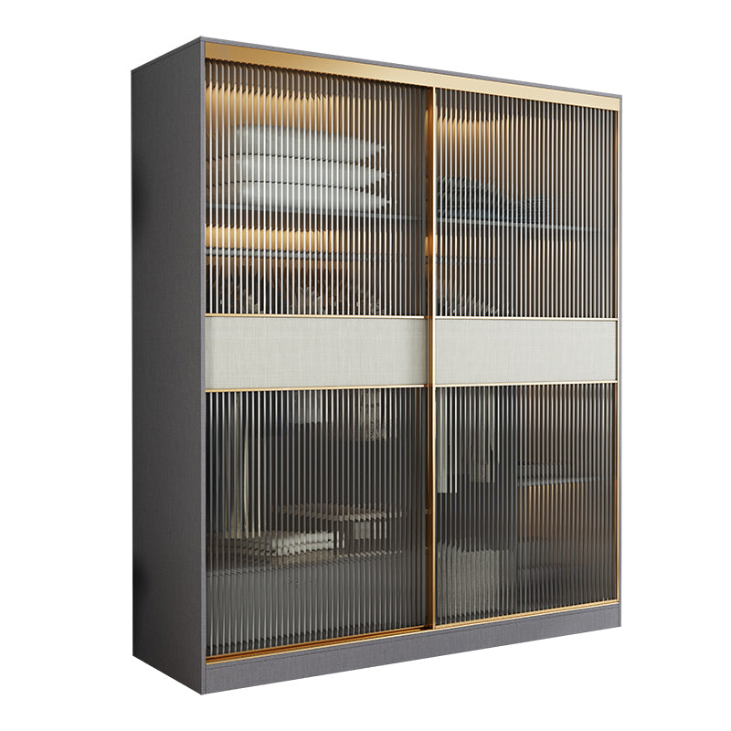 Modern Sliding Door Wardrobe for Home Grey Cabinet with Clear Glass Door