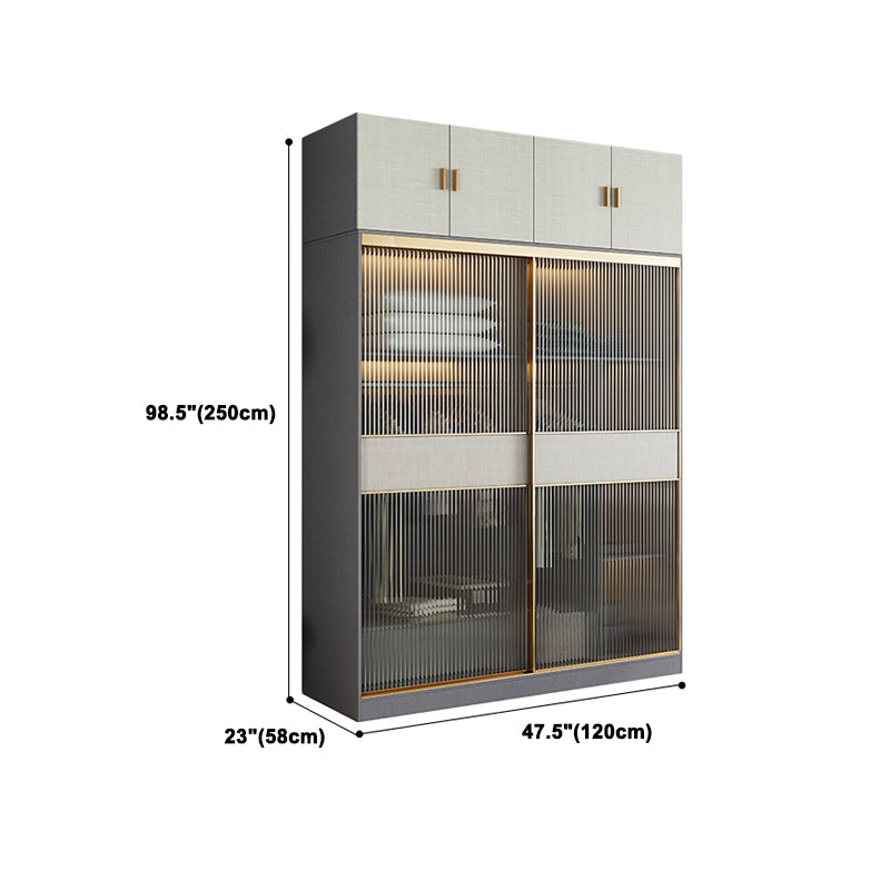 Modern Sliding Door Wardrobe for Home Grey Cabinet with Clear Glass Door