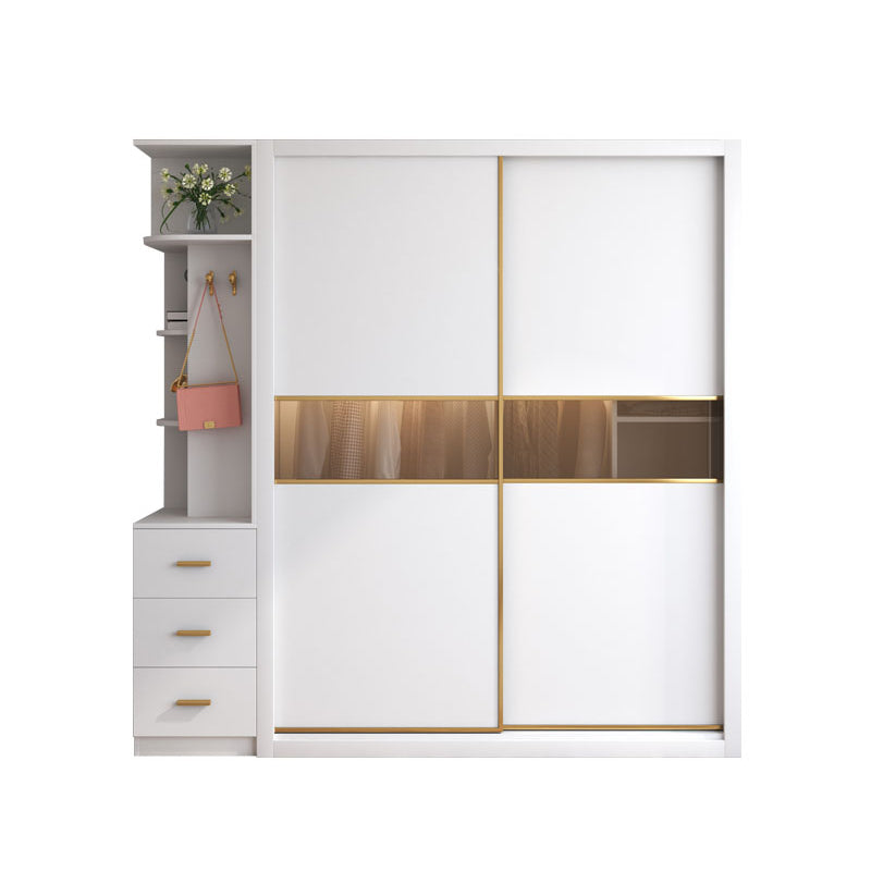 White Sliding Wardrobe Cabinet Engineered Wood Wardrobe Armoire