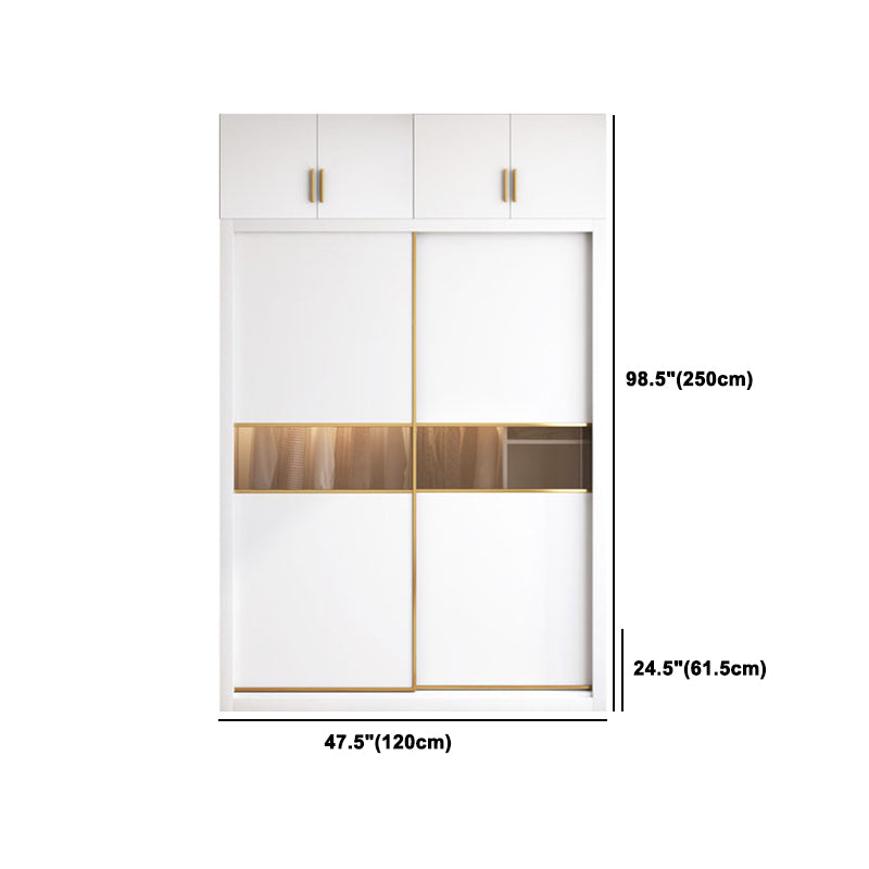 White Sliding Wardrobe Cabinet Engineered Wood Wardrobe Armoire