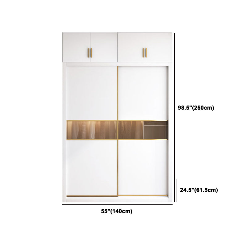 White Sliding Wardrobe Cabinet Engineered Wood Wardrobe Armoire