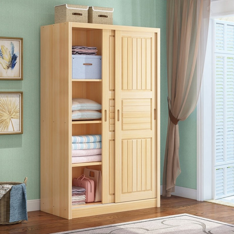 Modern Pine Wood Storage Cabinet Natural Finish Armoire for Home