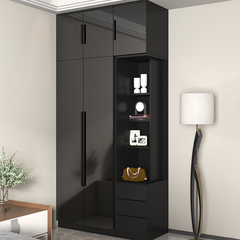 Black Glass Door Cabinet for Bedroom Contemporary Interior Storage Cabinet