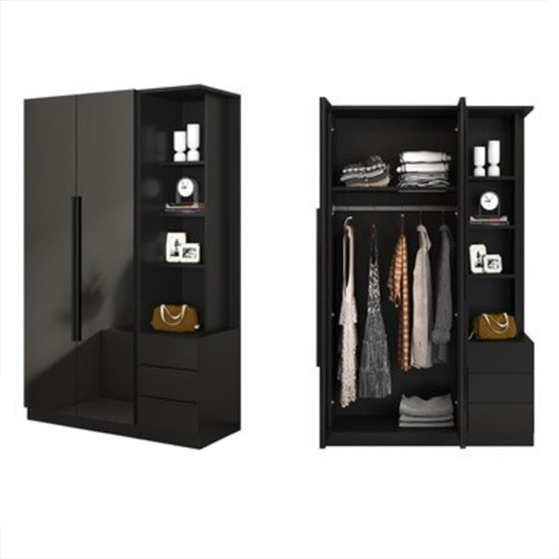 Black Glass Door Cabinet for Bedroom Contemporary Interior Storage Cabinet
