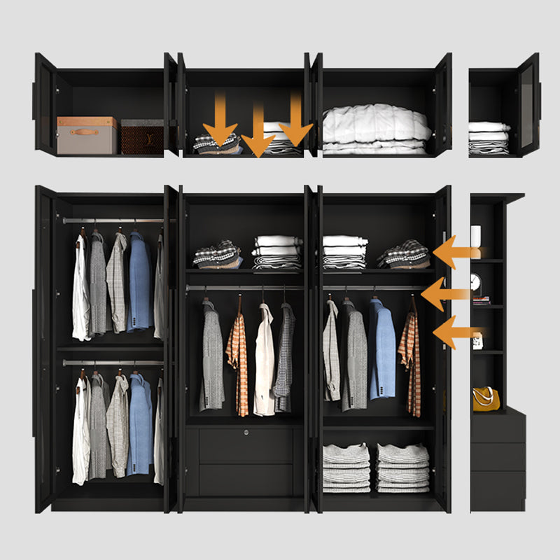 Black Glass Door Cabinet for Bedroom Contemporary Interior Storage Cabinet