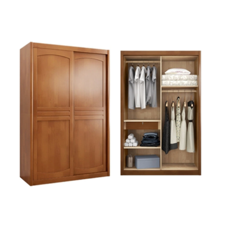 Traditional Sliding Wardrobe Cabinet Rubberwood Wardrobe Armoire