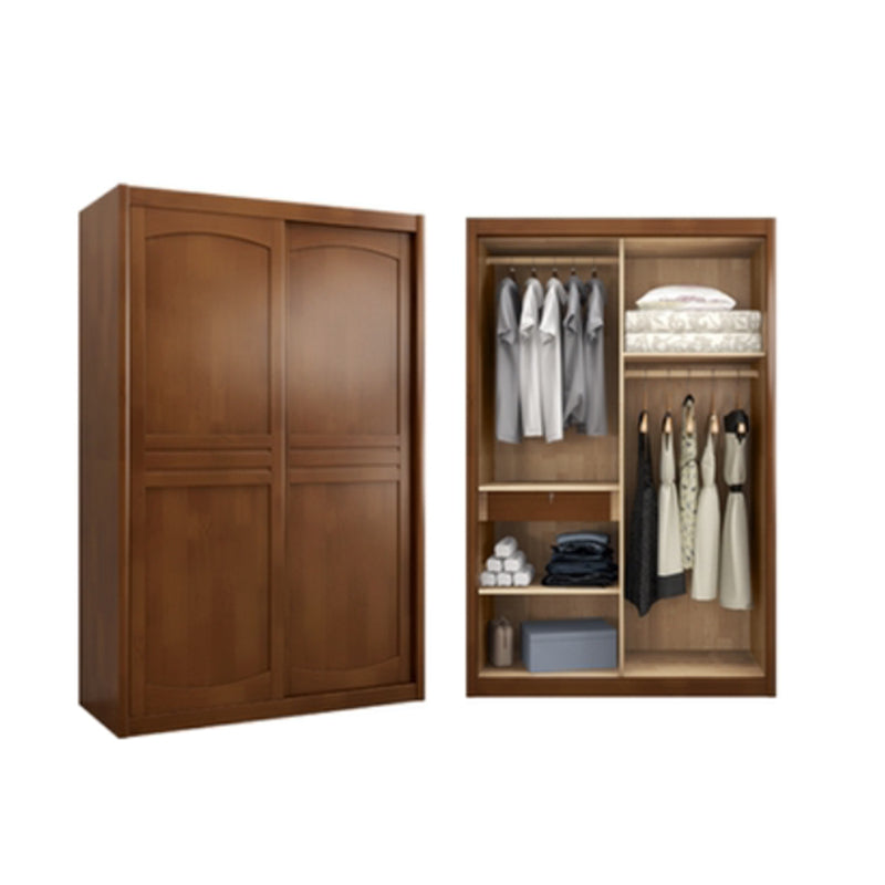Traditional Sliding Wardrobe Cabinet Rubberwood Wardrobe Armoire