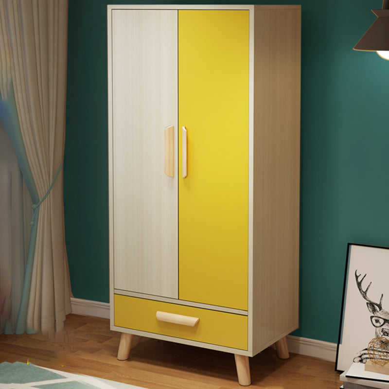Modern Hinged Door Wardrobe for Bedroom Matte Finish Cabinet with Wood Legs