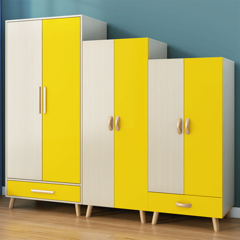 Modern Hinged Door Wardrobe for Bedroom Matte Finish Cabinet with Wood Legs