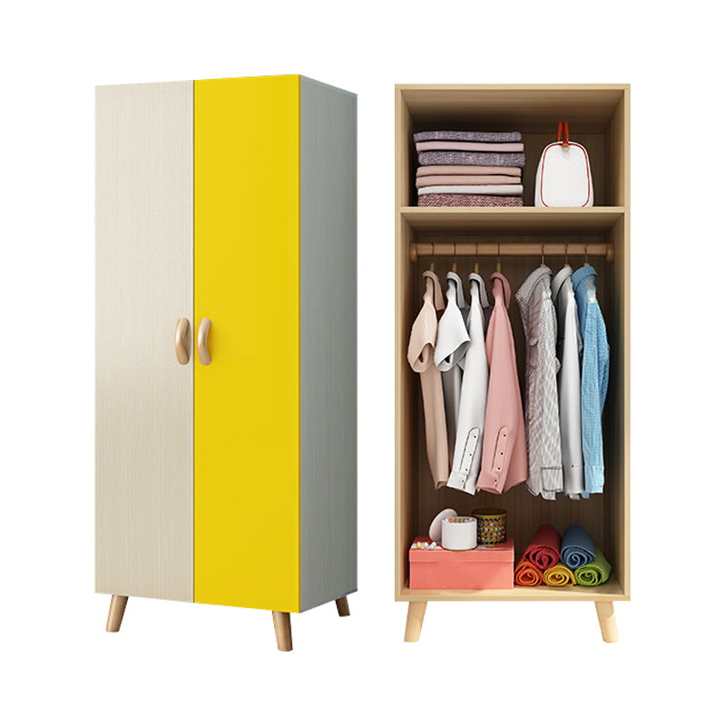 Modern Hinged Door Wardrobe for Bedroom Matte Finish Cabinet with Wood Legs