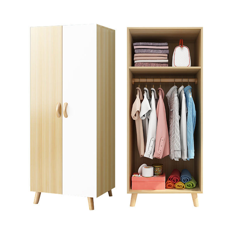 Modern Hinged Door Wardrobe for Bedroom Matte Finish Cabinet with Wood Legs