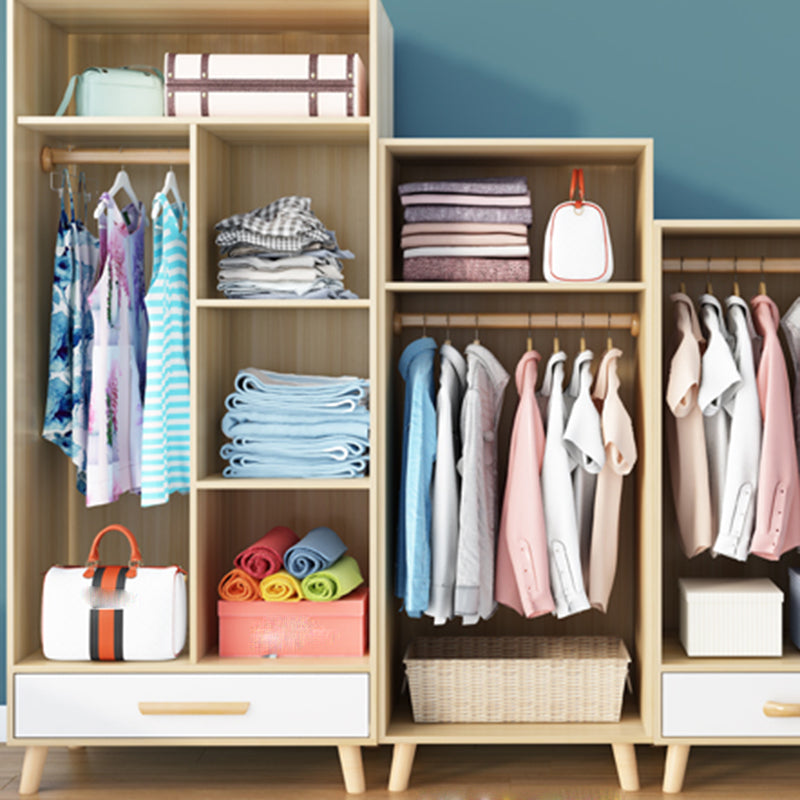 Modern Hinged Door Wardrobe for Bedroom Matte Finish Cabinet with Wood Legs