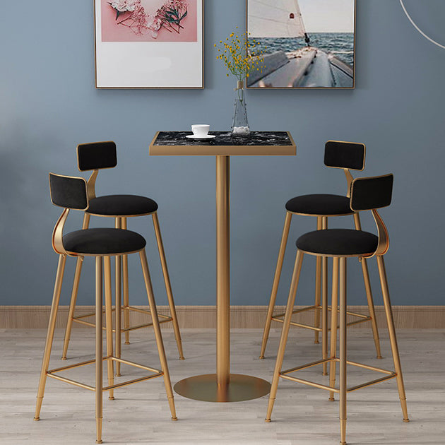 Marble Top Bar Table with Gold Metal Pedestal Glam Pub Table for Small Places