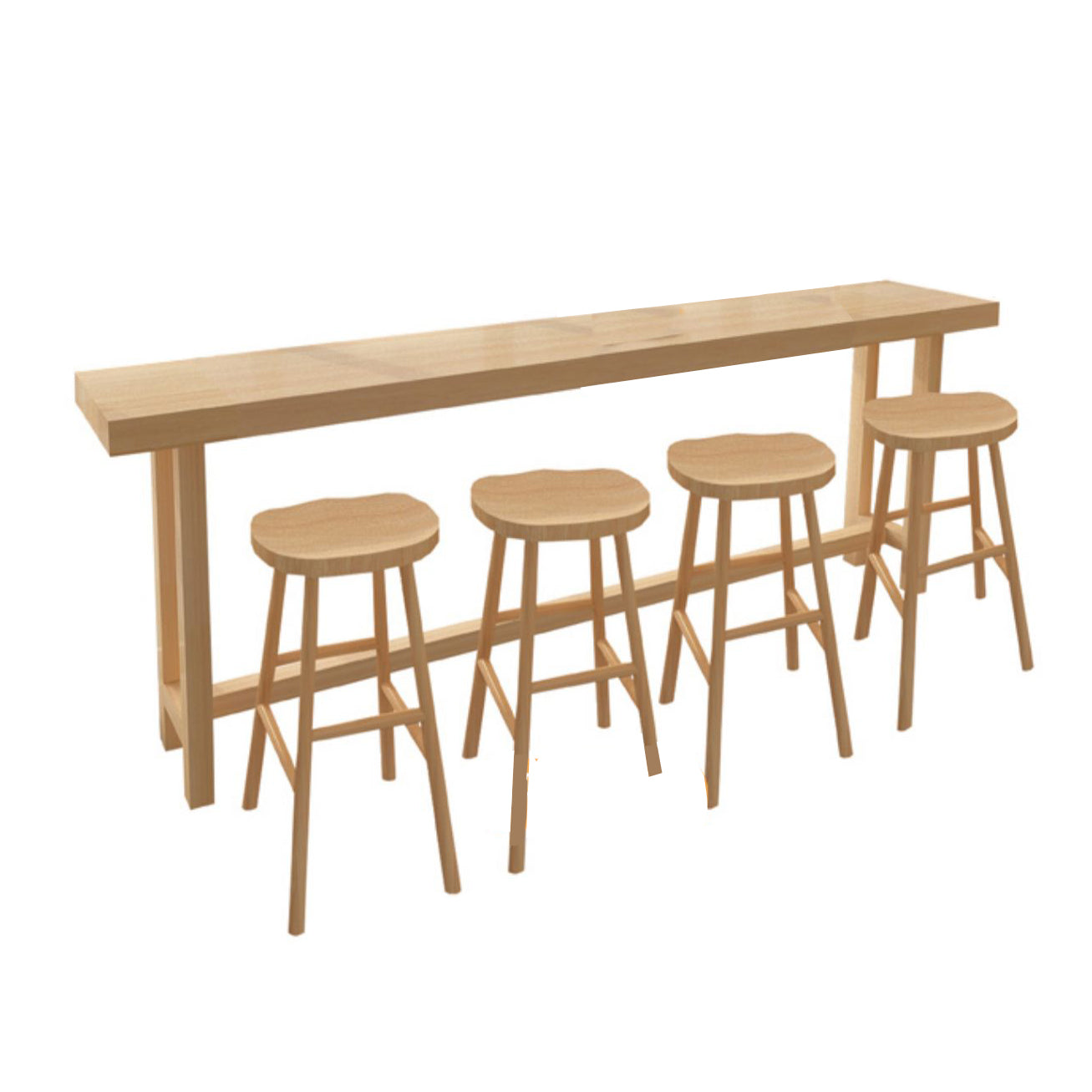 Rectangle Pine Wood Top Bistro Table Modern Pub Table with Wooden Trestle