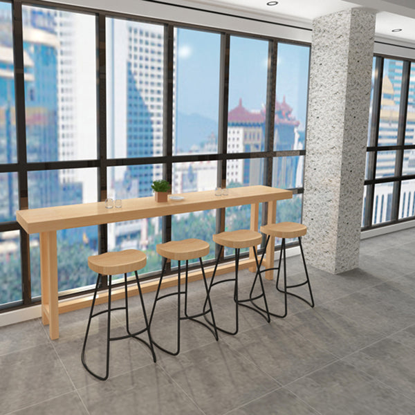 Rectangle Pine Wood Top Bistro Table Modern Pub Table with Wooden Trestle