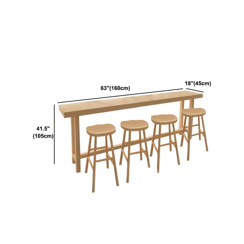 Rectangle Pine Wood Top Bistro Table Modern Pub Table with Wooden Trestle