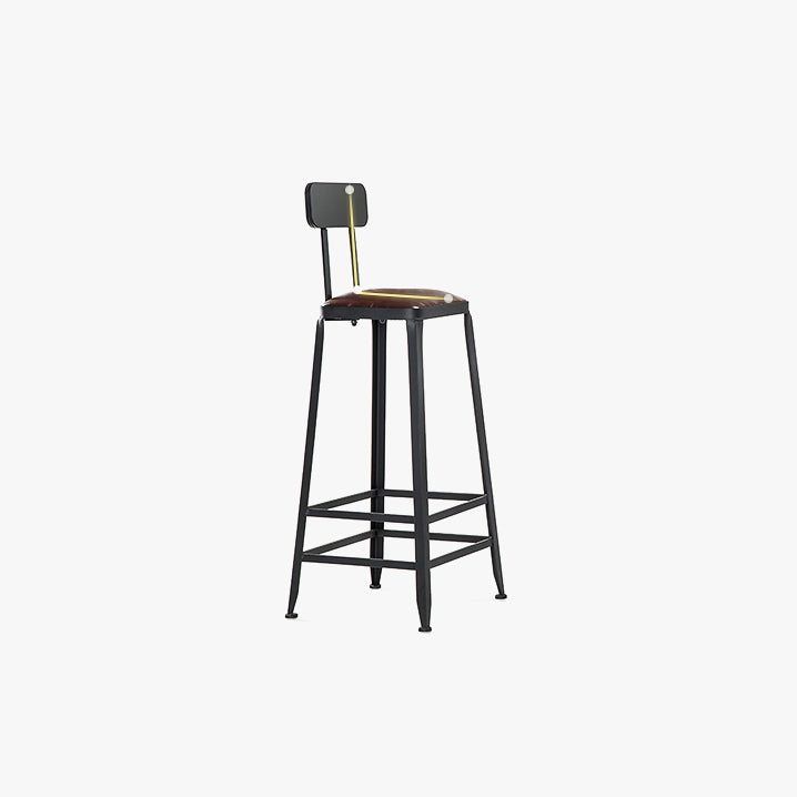 Industrial Metal Barstool Faux Leather Backless Counter Stool with Iorn 4 Legs