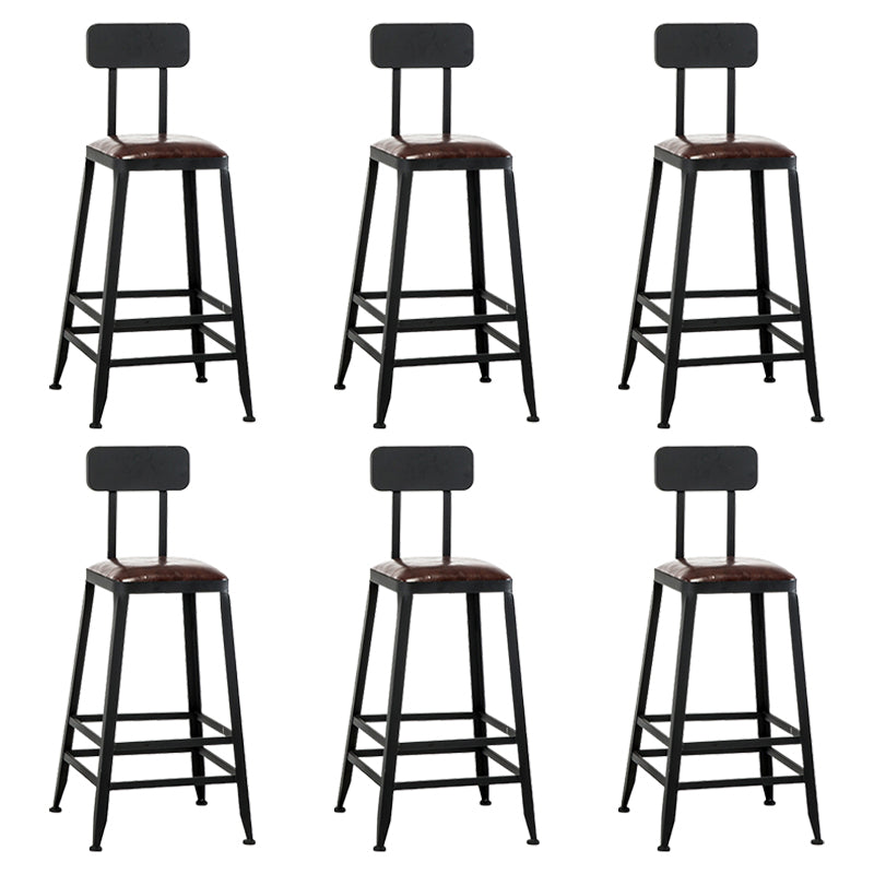 Industrial Metal Barstool Faux Leather Backless Counter Stool with Iorn 4 Legs