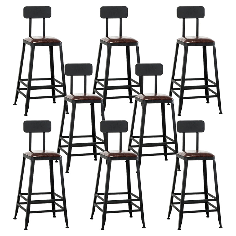 Industrial Metal Barstool Faux Leather Backless Counter Stool with Iorn 4 Legs